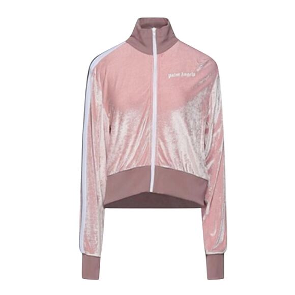 Palm Angels Chenille Cropped Zip Up Hoodie Rose - Picture 1 of 9